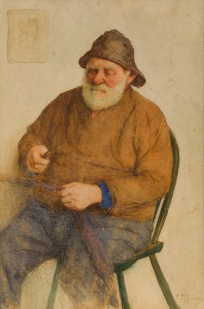 Fischer beim Netzeflicken von Frederick James McNamara Evans